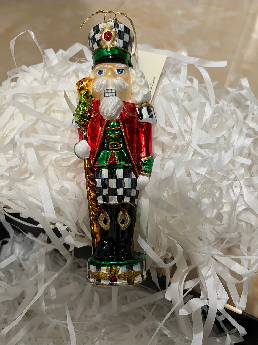 MacKenzie-Childs Red, Green, Black & White Nutcracker Ornament - Picture 2 of 9